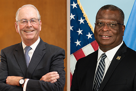Tom Gilbane, Jr. (left), chief executive officer of Gilbane, Inc. and chairman of Gilbane Company, and Michael A. Cox (right), Boston Police Commissioner, will receive honorary degrees at RWU's Commencement ceremony.