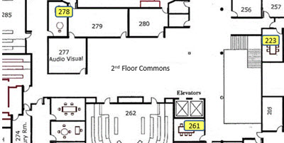 Map showing second floor study room locations