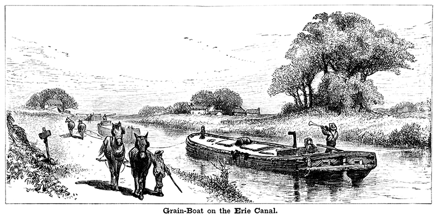 image of historical illustration captioned 'Grain-Boat on the Erie Canal'