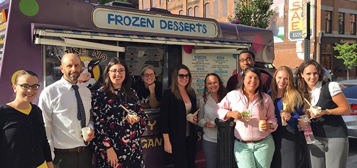 Photo of BSU Clinic students enjoying some frozen desserts